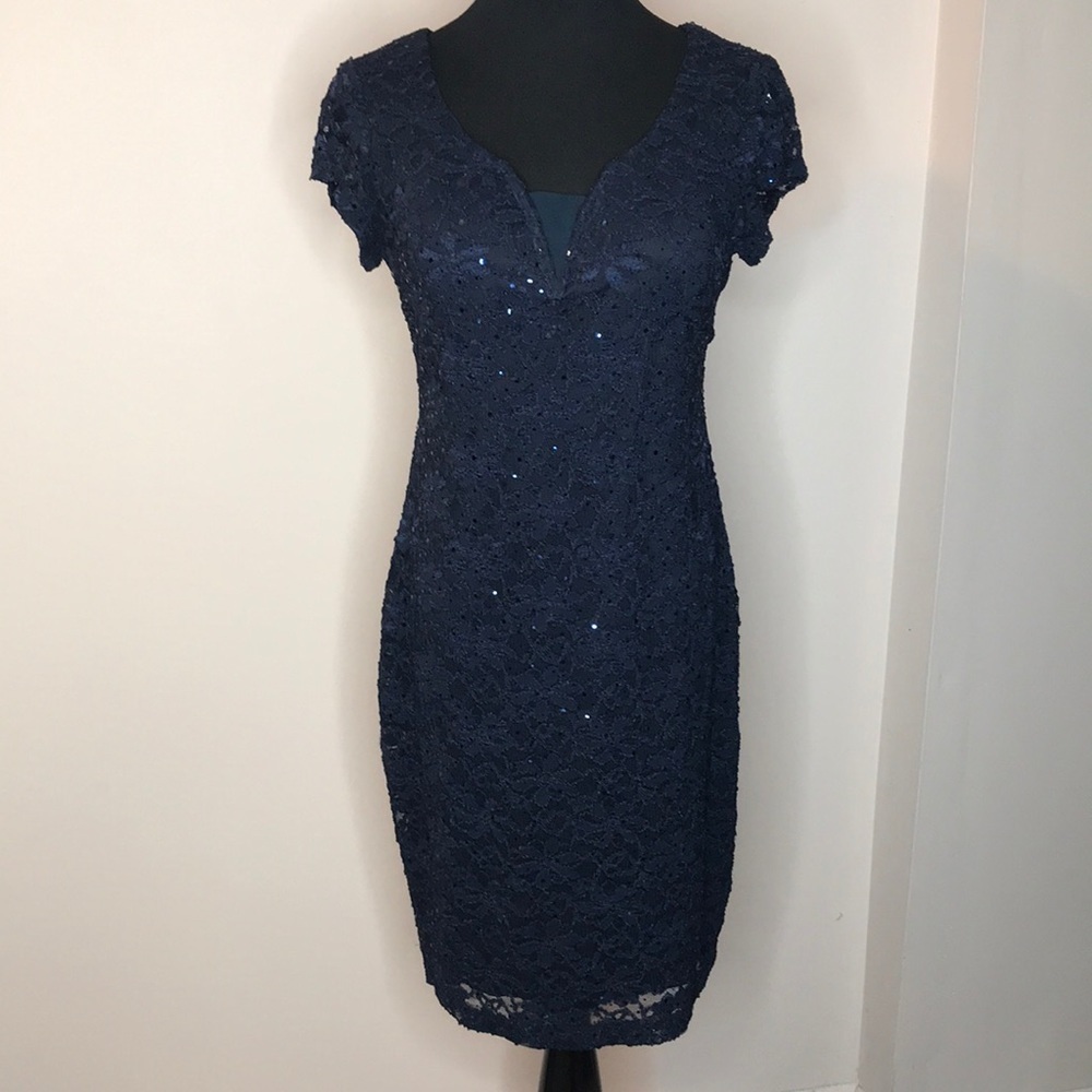 Connected Apparel sparkly navy blue pullover dress